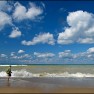 Walking on Lake Michigan beach.
